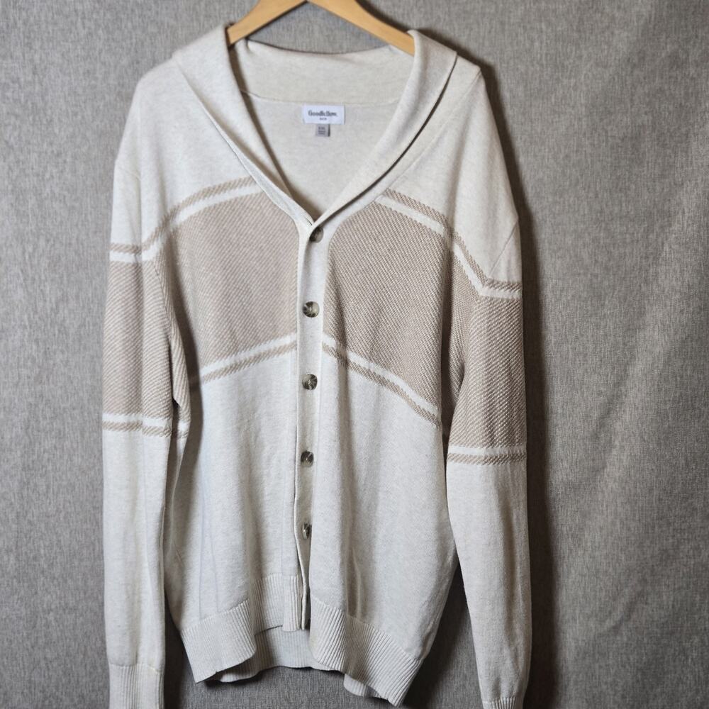 Goodfellow Men's Shawl Collared Cardigan Size XXL Tan and Cream Button Up Office
